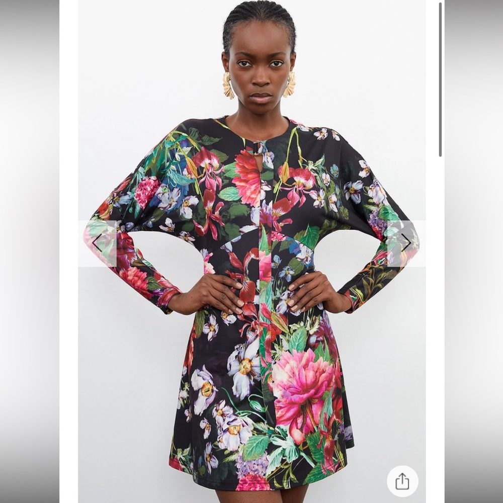 Karen Millen Botanic Floral Jersey Crepe Batwing Sleeve Mini Dress NWT Medium